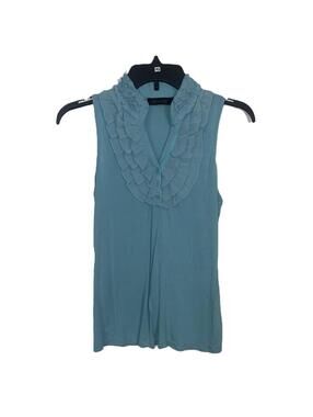 The Limited Blue Ruffle Sleeveless Blouse Y2K Coquette Office Siren Top